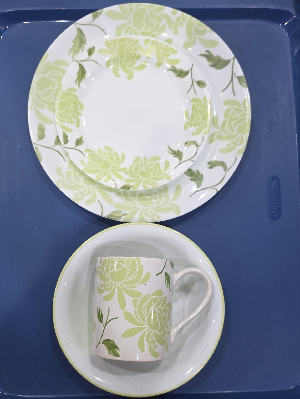 Corelle White & Green Floral Break & Chip Resistant Plate, Saucer And Bowls